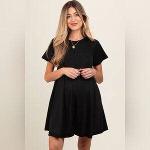 Black Solid T-Shirt Maternity Mini Dress